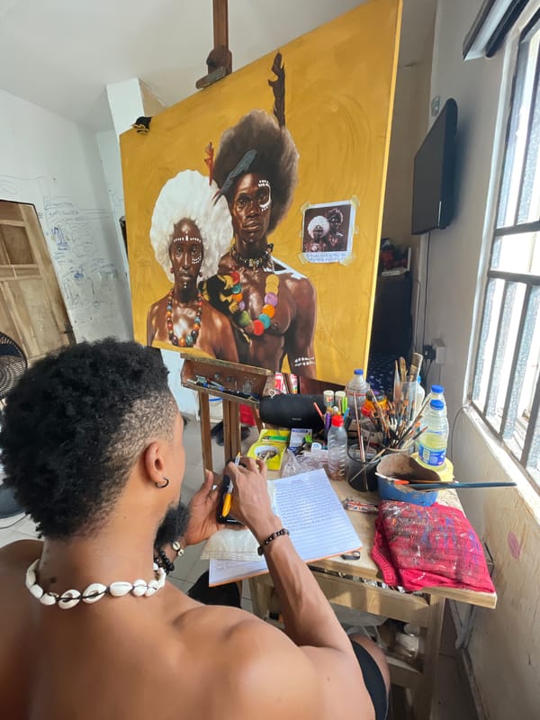 Artist creates traditional African portraits in Ado, Nigeria studio