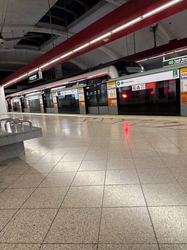 Singapore subway train spotted at platform heading to Changi Airport