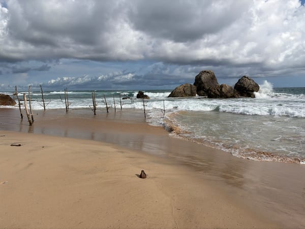 Cloudy beach day captured in Habaraduwa, Sri Lanka