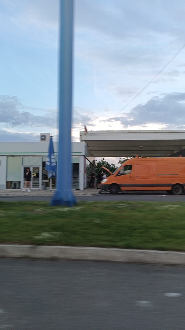 Orange van breaks down at Burgas gas station