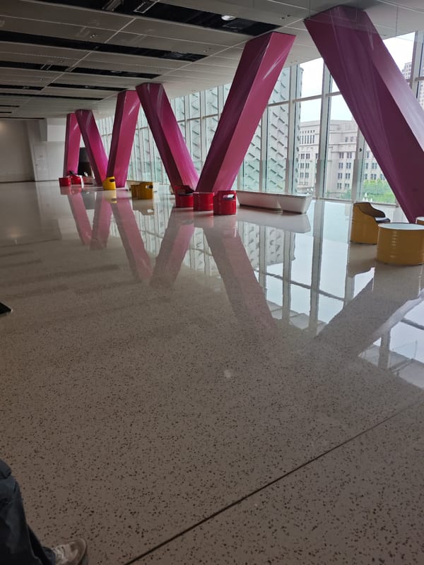 Early morning shopping mall activities documented in Liangjiang, China