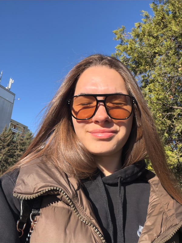 Woman takes morning selfie in Sofia, Bulgaria