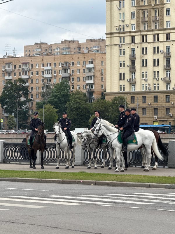 Mounted police hold position outside Moscow's White House