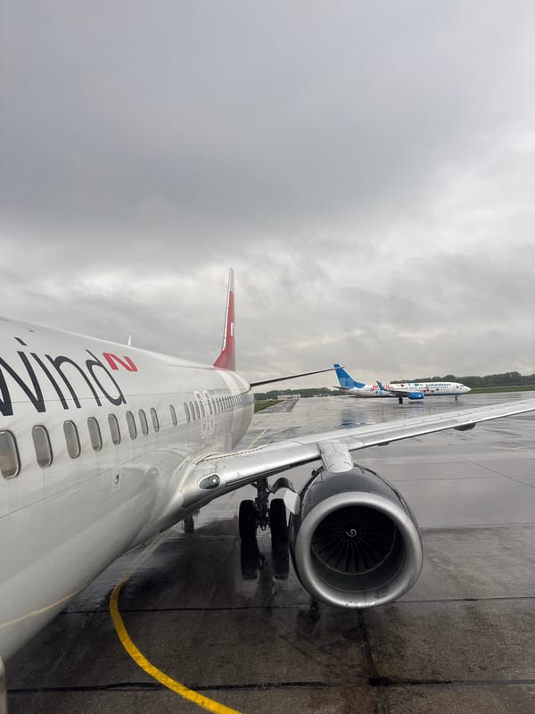 Aircraft spotted on wet tarmac at Perm airport