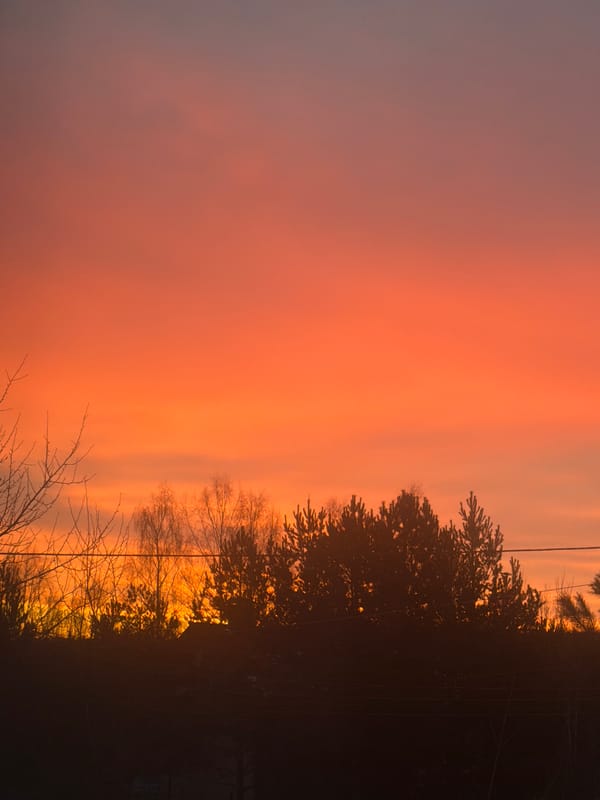 Vivid orange-red sunset observed in Markovo, Russia