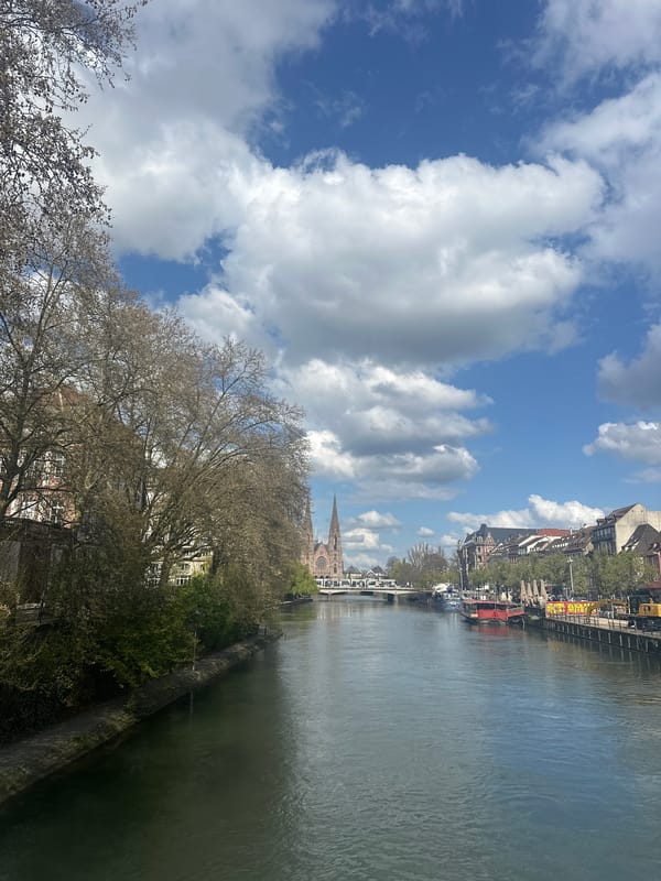 Sunny spring day captured along Strasbourg's historic waterways