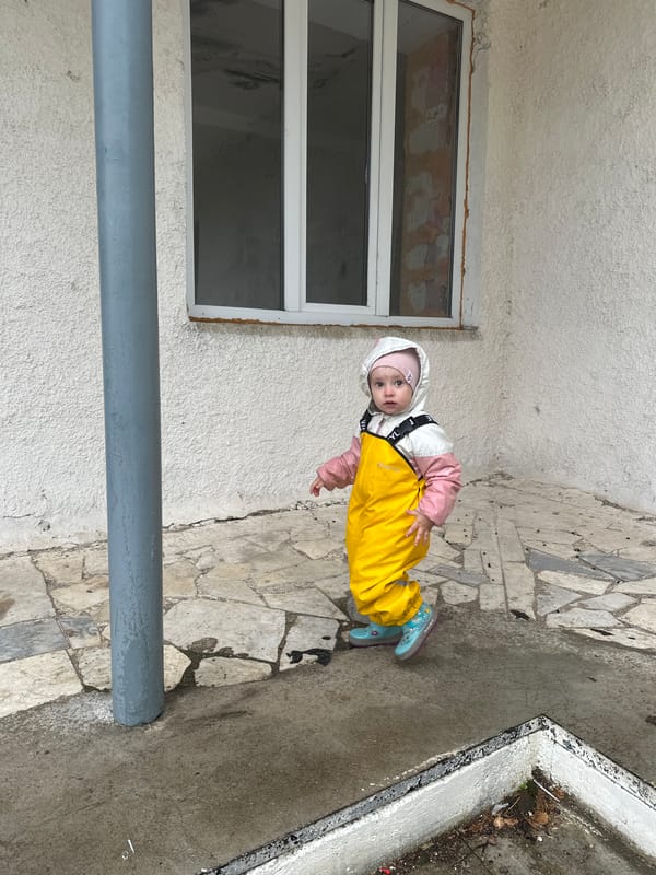 Rainy day outing with a toddler in Yaroslavka, Russia