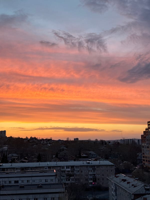 Sunset observed over Krasnoyarsk with colorful sky display