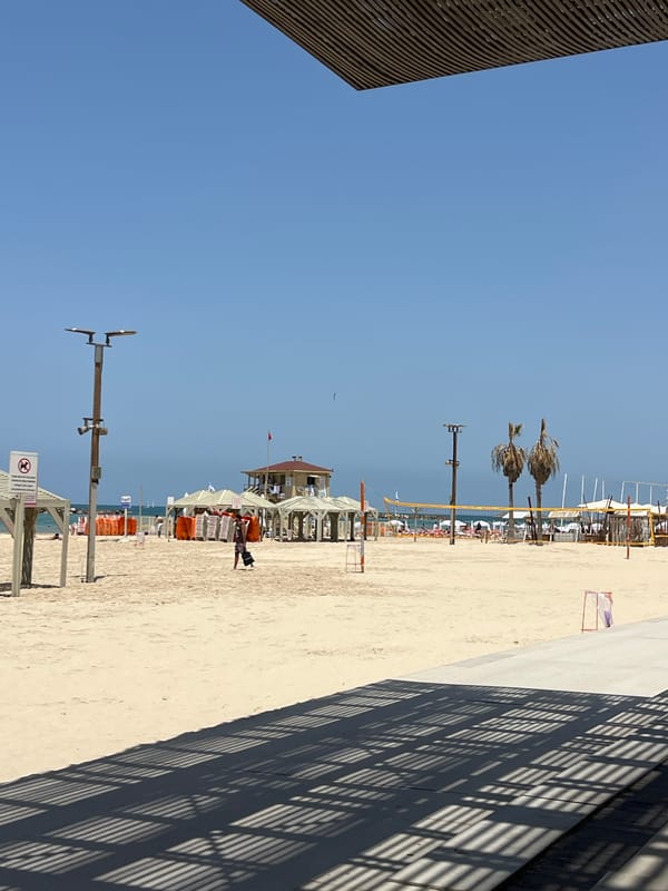 Sunny morning beach activity observed in Tel Aviv