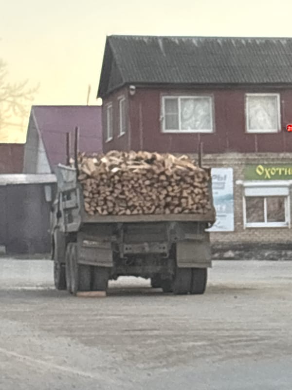 Firewood truck parked on Chaikovsky street