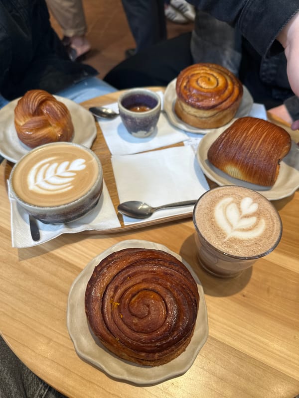 Morning cafe gathering with pastries documented in Milan