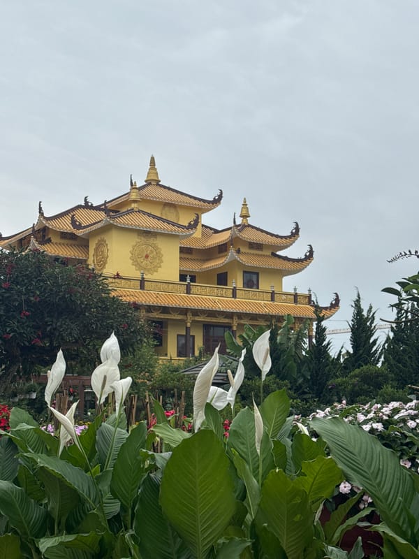 Golden temple with traditional architecture observed in Da Lat