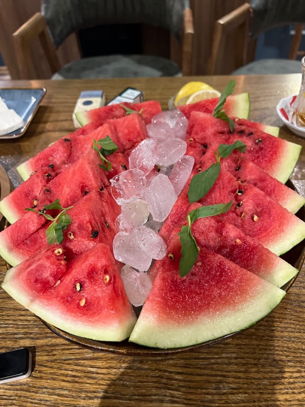 Chilled watermelon platter with mint, served Baku summer style