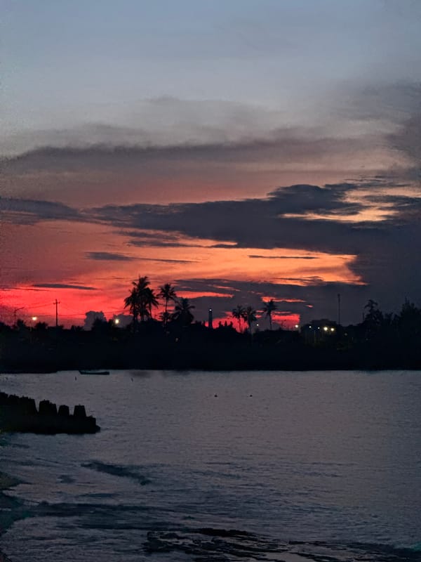 Sunset silhouette along the Lý Sơn coastline, Vietnam