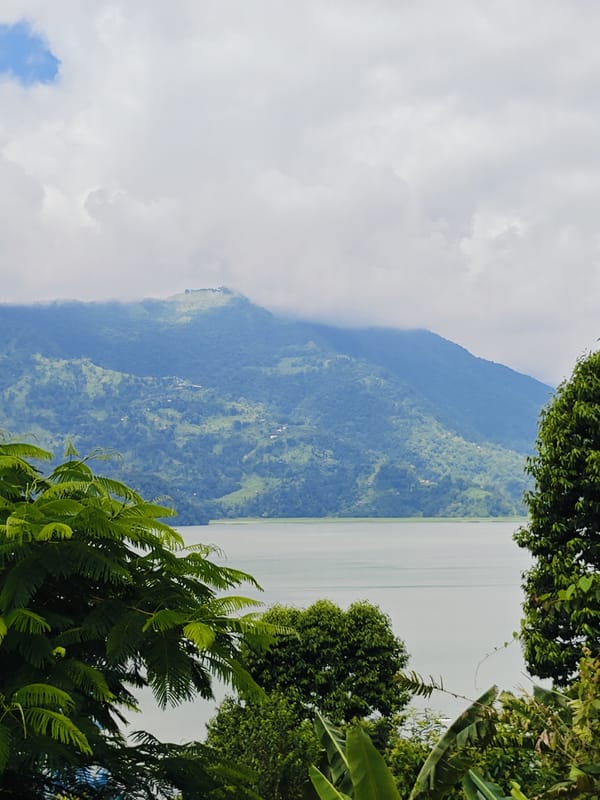 Morning scenes around Pokhara's lakeside, gardens, and hillsides