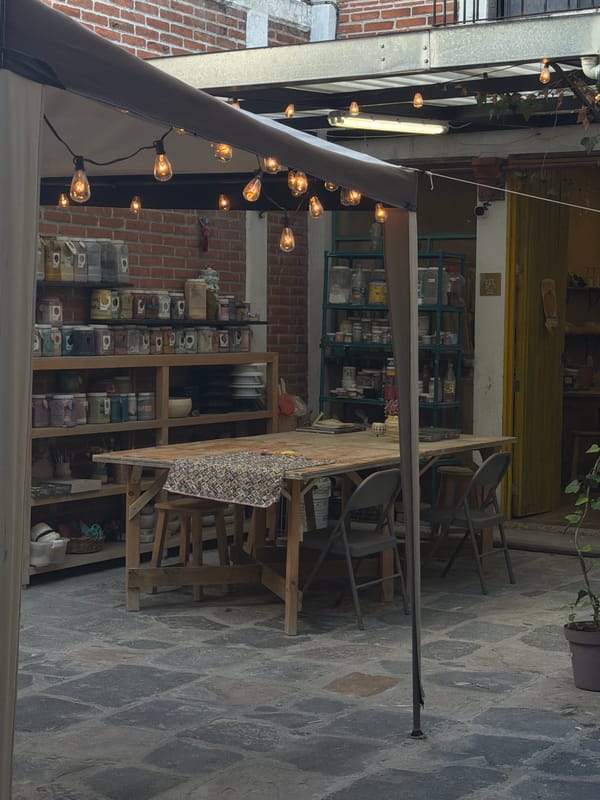 Ceramic artwork documented in outdoor workshop space