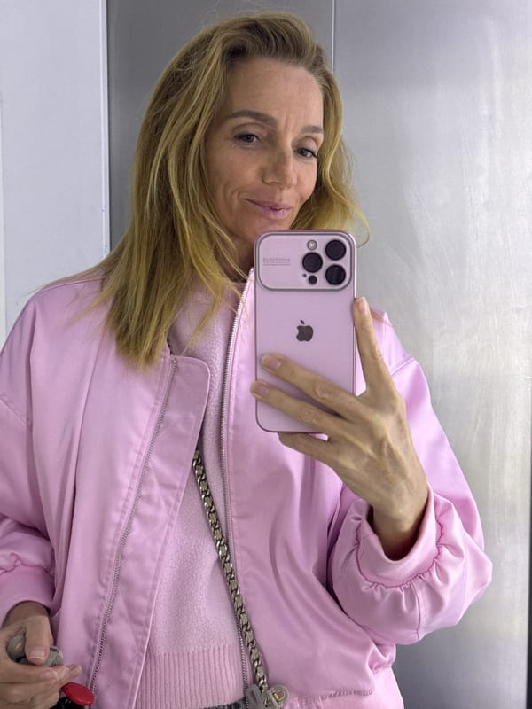 Woman takes pink iPhone selfie against metallic wall in Russia