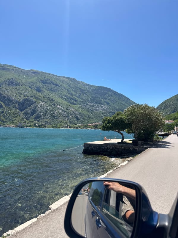 Scenic Bay of Kotor views captured from vehicle in Montenegro