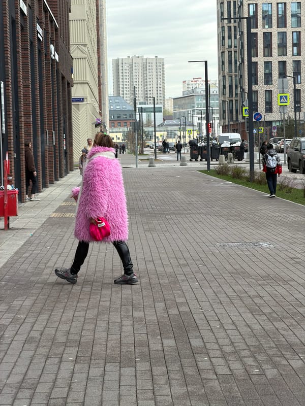 Person walks Moscow street on overcast April afternoon
