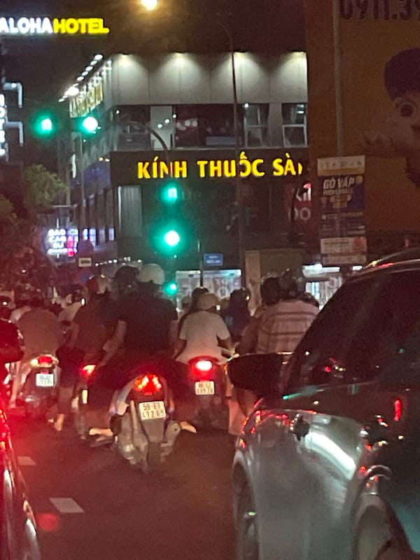 Post-competition evening out at Thuận An's mall and street food strip