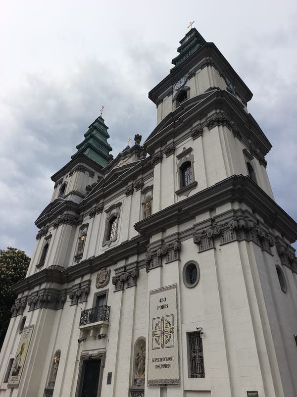 Tourist documents Ternopil landmarks and street scenes in Ukraine
