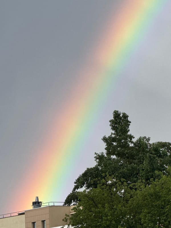 Rainbow over Moscow on a cloudy June afternoon