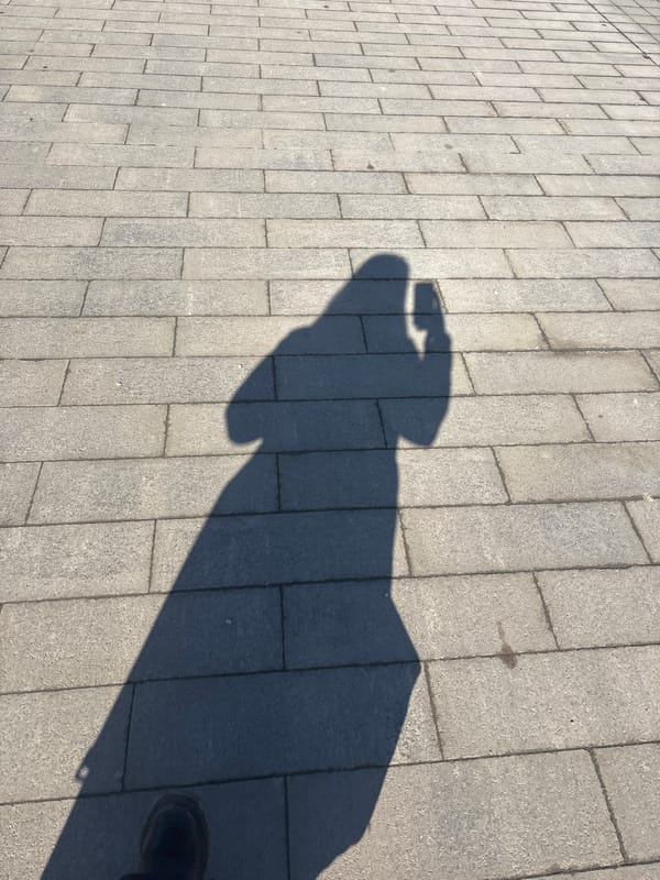 Photographer's shadow captured on paved walkway in Perm