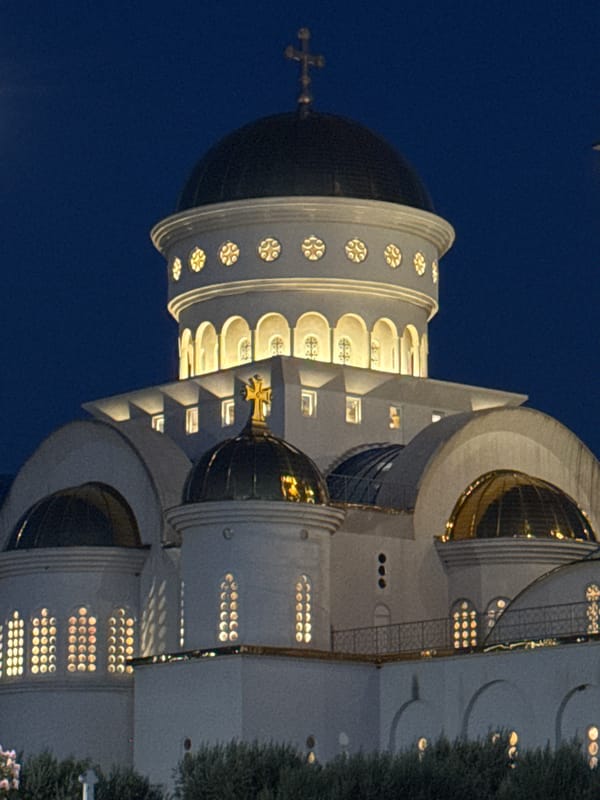 Night views of Saint Jovan Vladimir Church in Bar, Montenegro