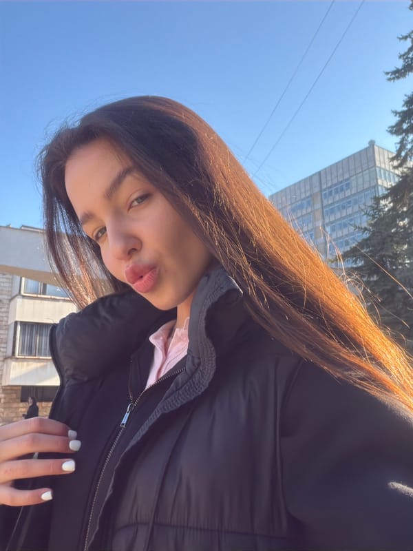 Woman photographed in multiple selfies around Pernik, Bulgaria