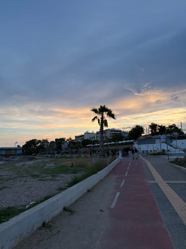 Evening stroll captured along Alexandroupolis coastal promenade
