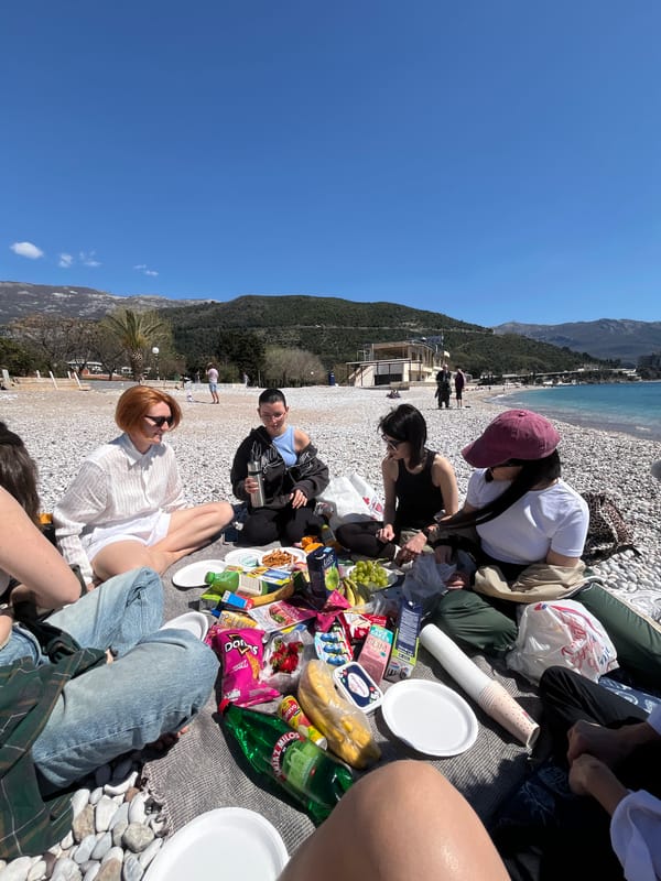 Young women celebrate Easter Sunday with beach picnic in Budva