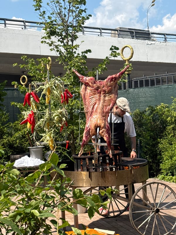 Lamb on the spit and street food stalls in Moscow