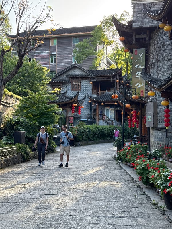 Traditional architecture observed on cobblestone street in Furong, China