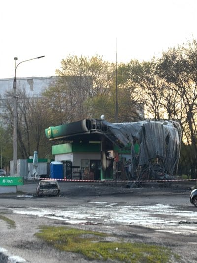 Gas station severely damaged in Kharkiv, Ukraine