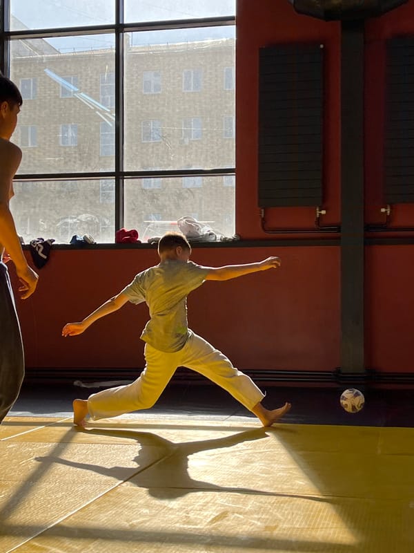 Children play on mats in Krasnoyarsk indoor facility