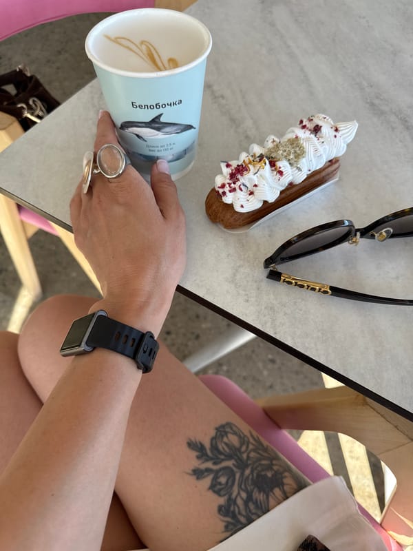 Eclairs and lattes at a café in Sirius, Russia