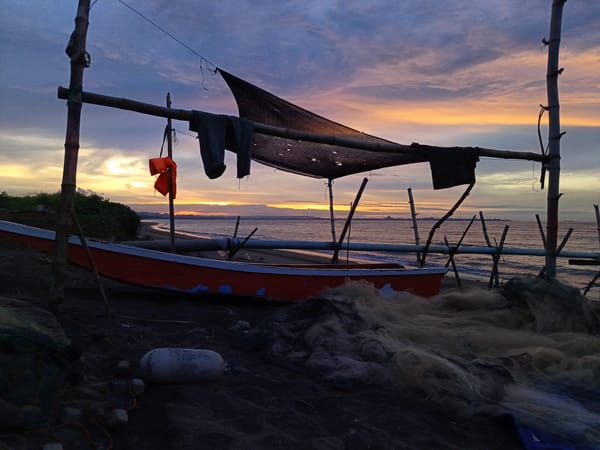 Dusk along Lhokseumawe's fishing and aquaculture coastline