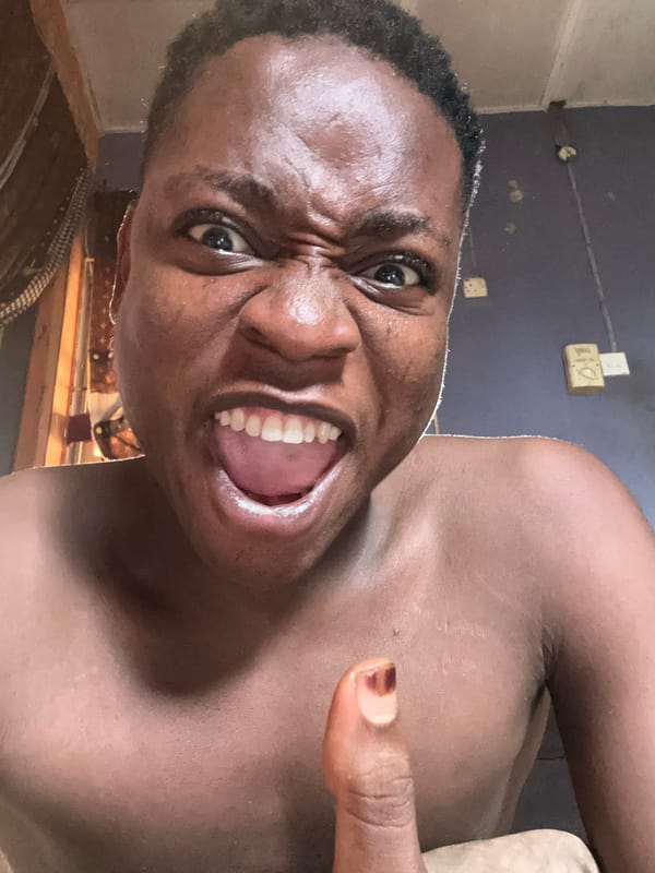 Person makes animated expressions during photo session in Nigeria