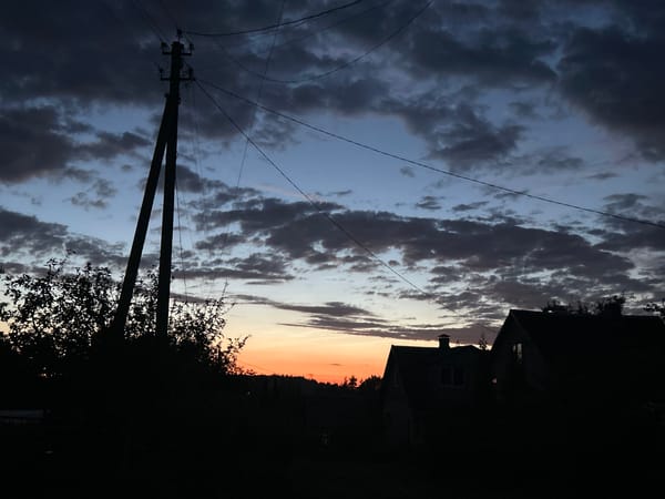 Belarus countryside garden at golden hour into dusk