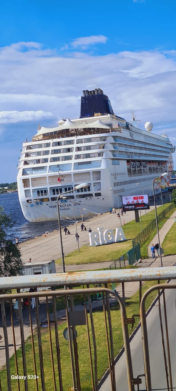 Norwegian Sun docked at Riga's waterfront pier