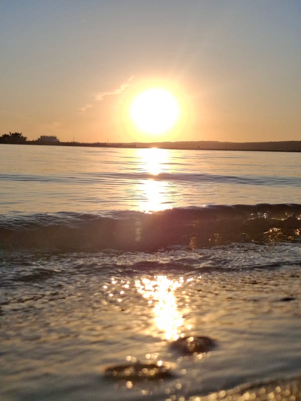 Sunset captured over water with golden reflections