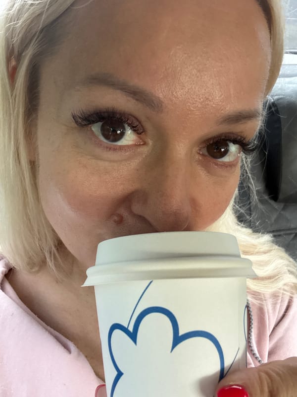 Morning farm visit: horses, a pig, and coffee