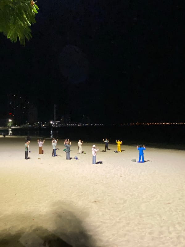 Late-night Tai Chi session on Nha Trang's beachfront