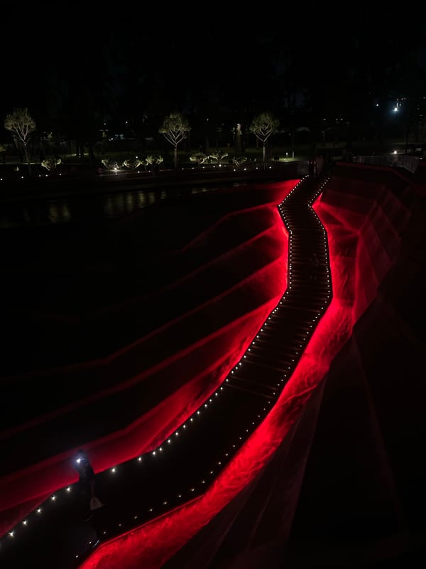 Nighttime exploration of Krasnodar's illuminated park and museum complex