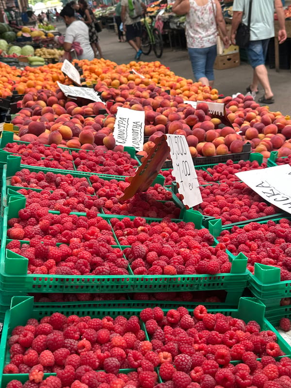 Sliven market stalls loaded with summer fruit