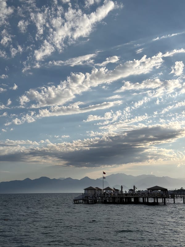 Pier with cabanas documented along Aksu Turkey coastline