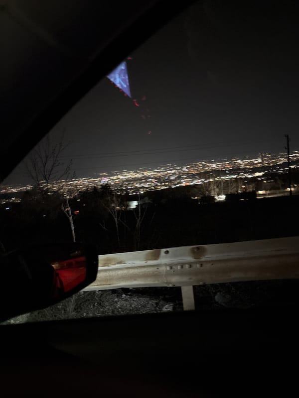 Nighttime Sofia cityscape observed from vehicle window