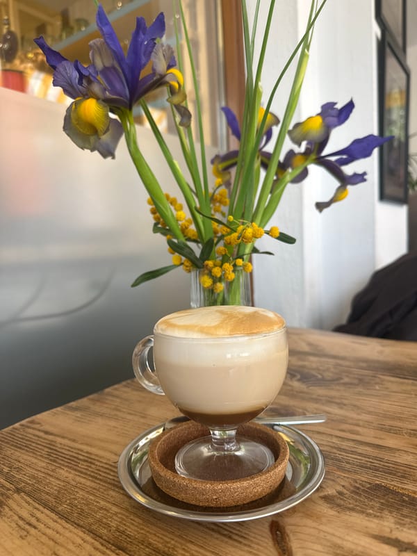 Morning coffee served with spring flowers in Bodrum
