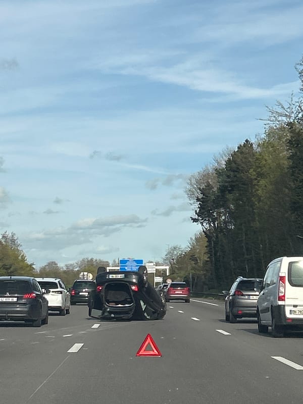 Highway traffic jam with breakdown in Loos, France
