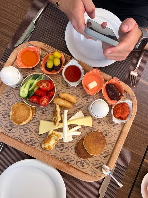 Turkish breakfast by the Beşiktaş waterfront on a sunny morning